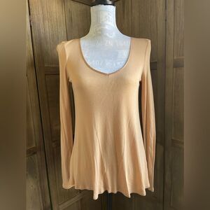 Victoria’s Secret Tan Pleated Satin back blouse.